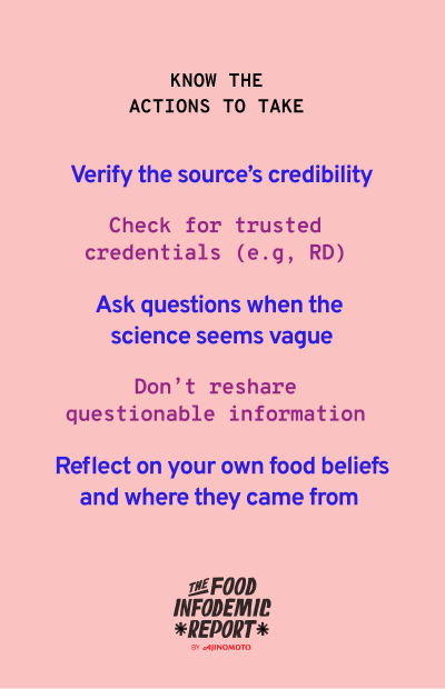 Know the actions to take: verify sources, ask questions, reflect on your own food beliefs